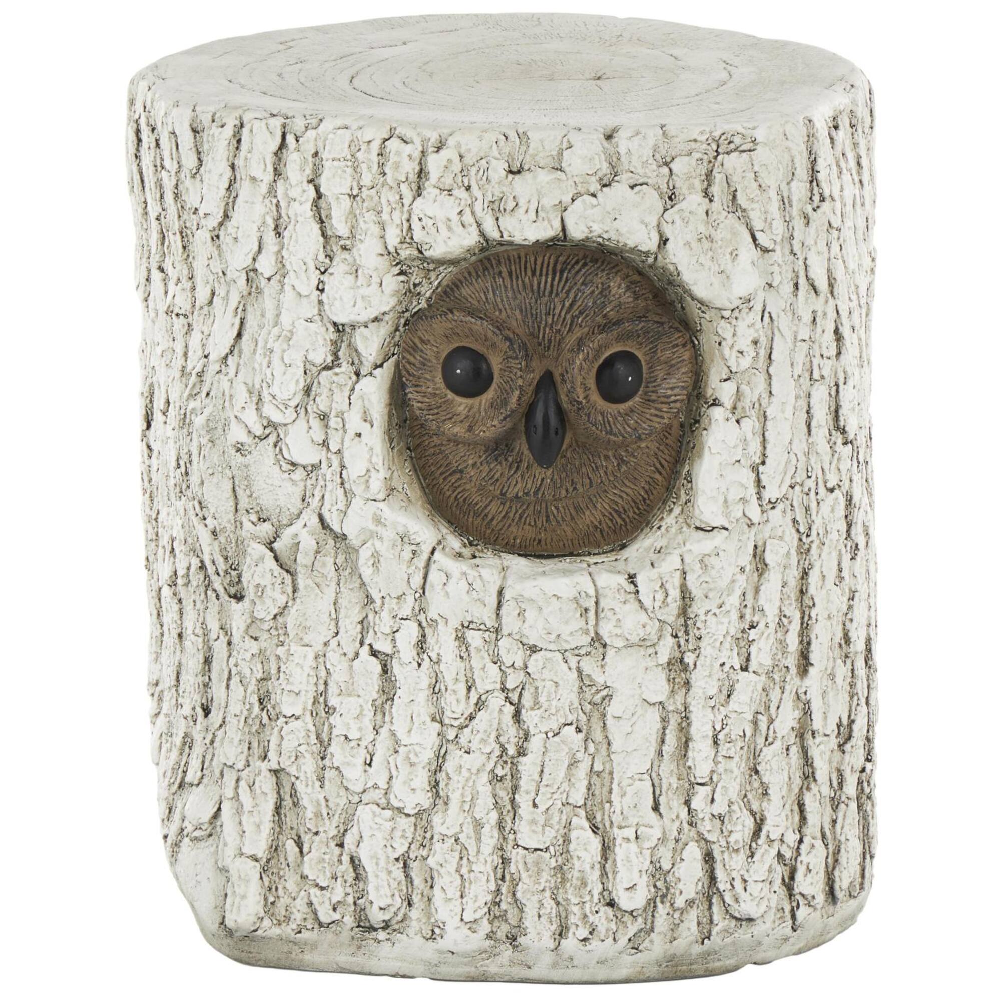 17" White & Brown MGO Owl Tree Trunk Garden Stool